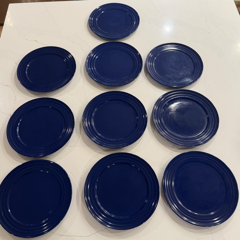 Rachael Ray Double Ridge Cobalt Blue Stoneware Dinner Plates Set of 10 58561